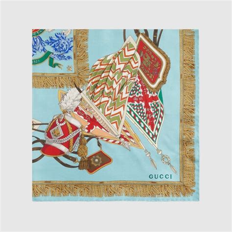 gucci scarf light blue|Crest print heavy twill scarf in light blue .